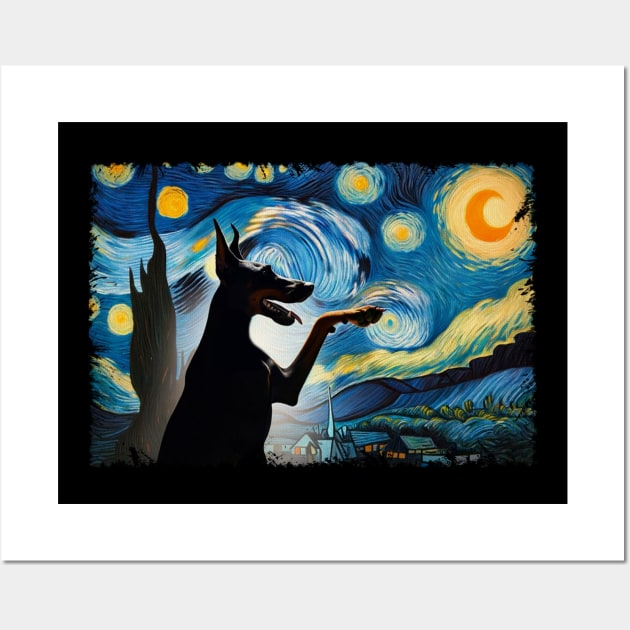 Doberman Pinscher Dog Starry Night Statement Tee for Dog Enthusiasts Wall Art by Kleurplaten kind